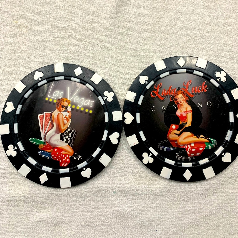 Las Vegas Pinup Girl and Lady Luck casino wall decor poker chip